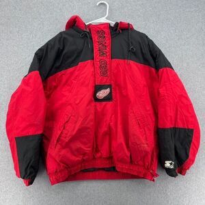 Vintage Starter Jacket Detroit Red Wings Pullover Hooded - Mens Large NHL 90s